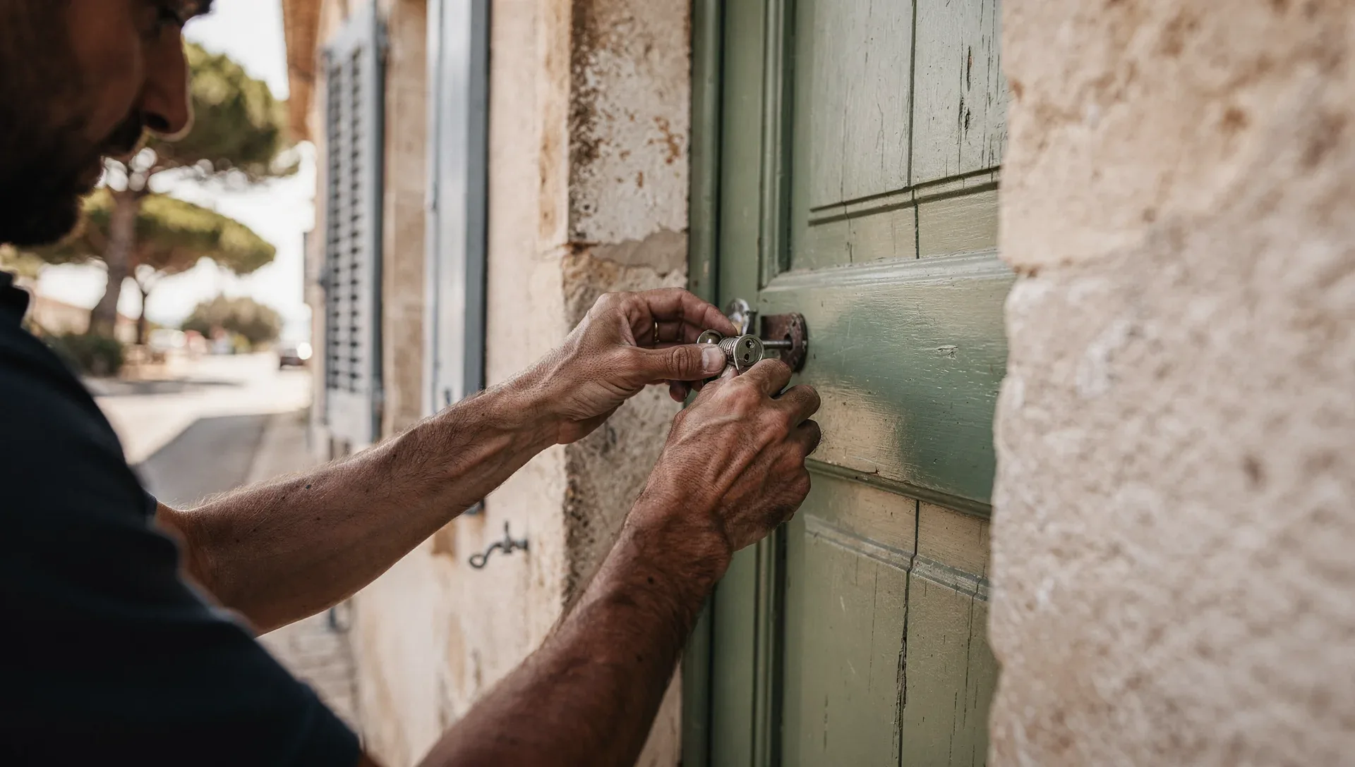 Artisan serrurier au travail sur une serrure à Alénya